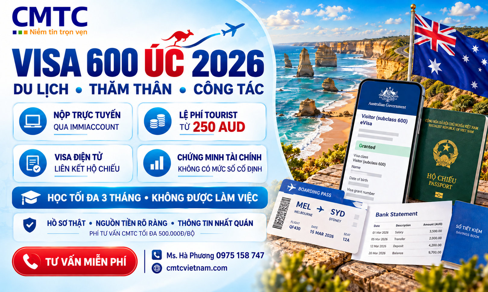 Visa 600 Úc 2026: Điều kiện, hồ sơ, lệ phí và cách xin mới nhất