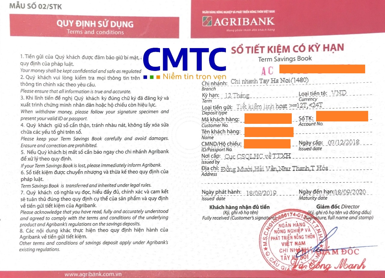 Mẫu sổ tiết kiệm và giấy xác nhận số dư tiền gửi ngân hàng Agribank