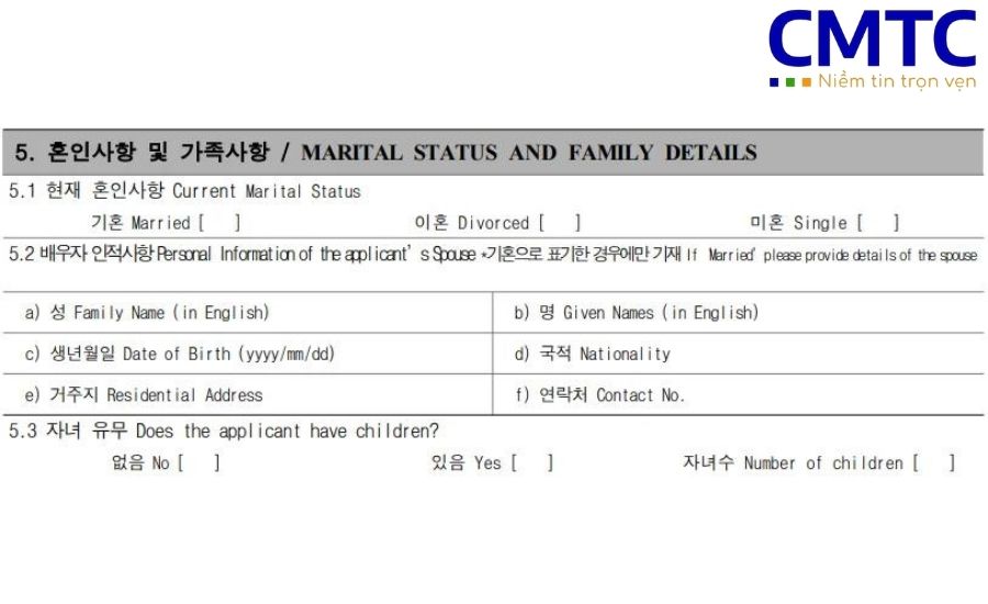 Mục 5: Tình trạng hôn nhân (Marital status details)