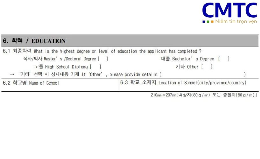 Mục 6: Tình trạng học vấn (Education)