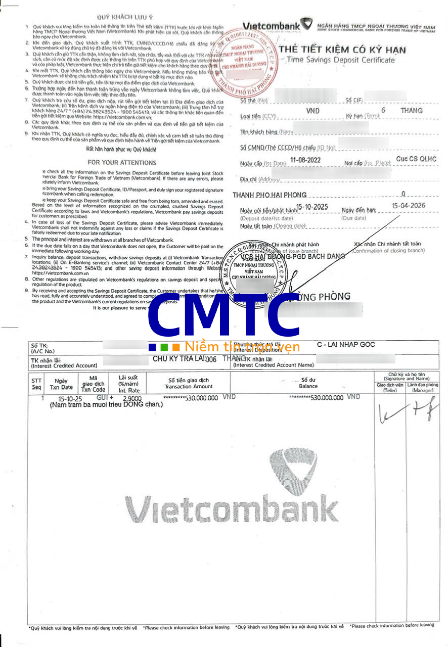 Sao y công chứng sổ tiết kiệm ngân hàng Vietcombank