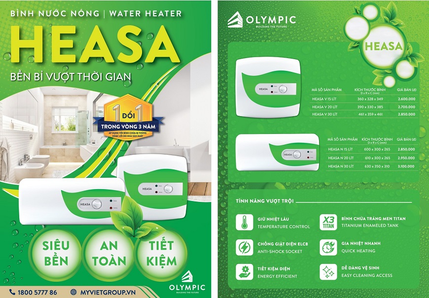 Giá bình nóng lạnh Olympic Heasa mới nhất