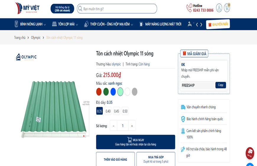 Tôn cách nhiệt 11 sóng Olympic xanh ngọc: Đẹp – Bền – Tiết kiệm