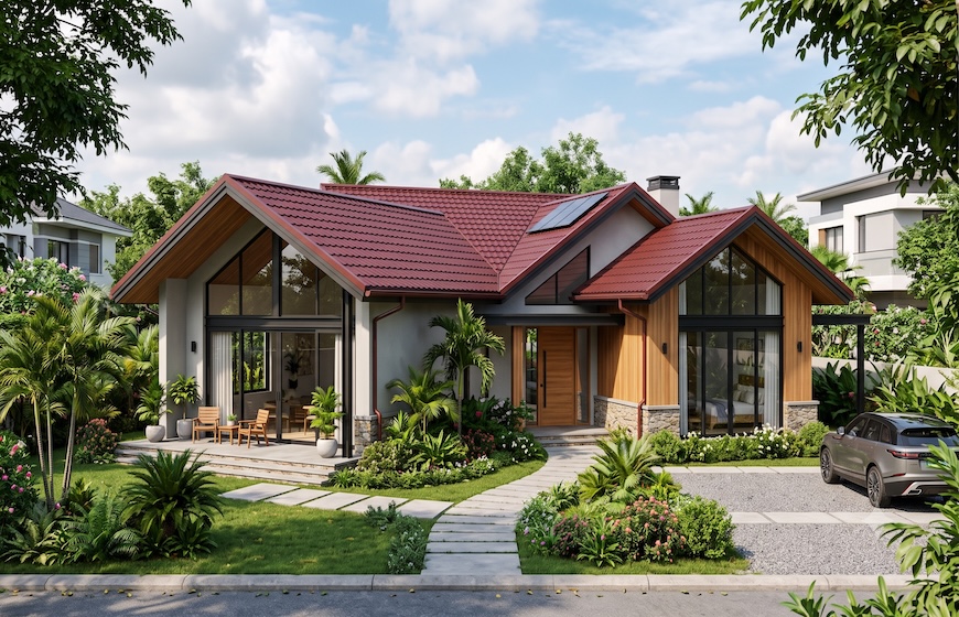 Tôn cách nhiệt giả ngói Vitek đỏ đậm