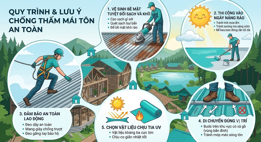 Khi chống thấm mái tôn cần lưu ý một số điều để đạt hiệu quả chống thấm tối ưu cho công trình