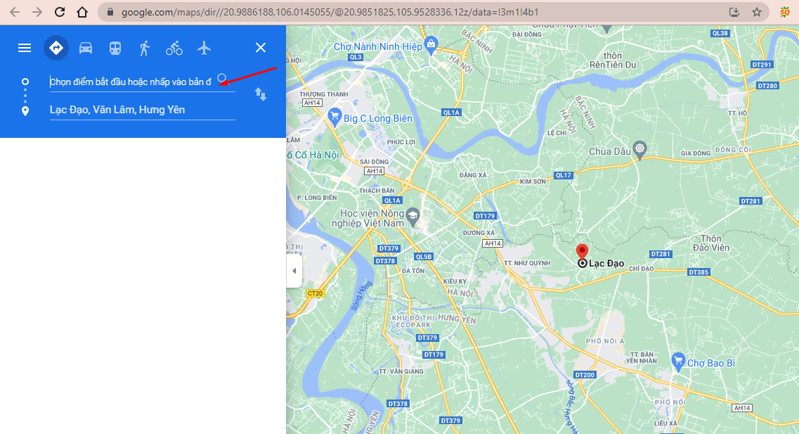 Nhập địa chỉ hiện tại của bạn và thực hiện đi đường theo chỉ dẫn của Google map