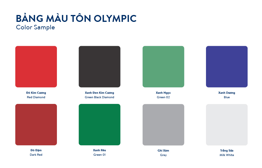 Bảng màu tấm lợp mái Olympic 