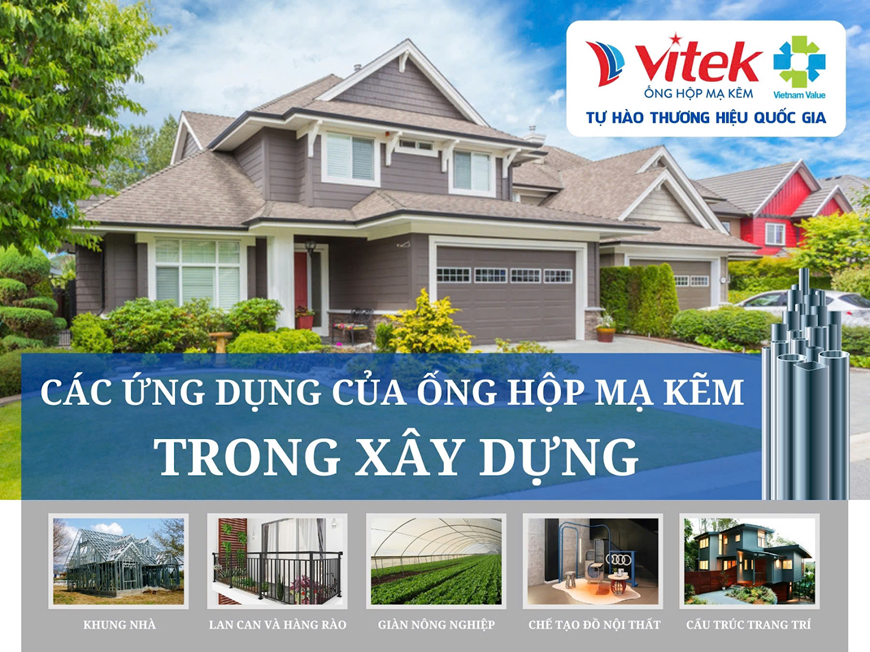 Ứng dụng phổ biến của thép ống hộp mạ kẽm 20x40 Vitek