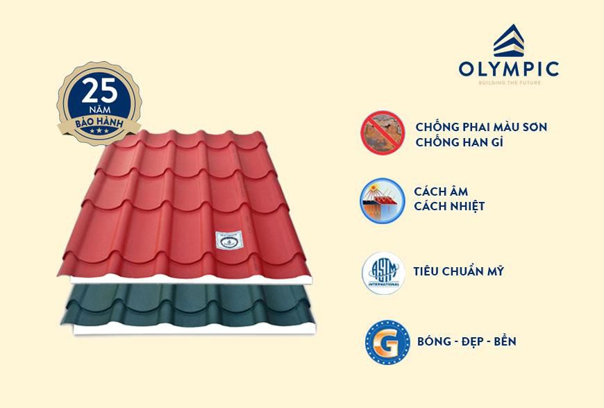 Tôn Olympic - BẢNG MẪU MẦU TẤM LỢP OLYMPIC Tấm lợp Olympic đa dạng về màu  sắc phù hợp với mọi kiến trúc từ cổ điển đến hiện đại: Màu đỏ đậm,