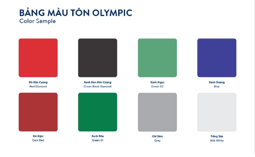 Bảng màu đa dạng của tôn Olympic giả ngói