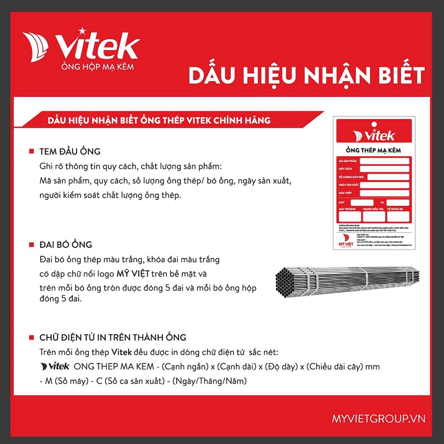 Quý khách nên kiểm tra kỹ lưỡng các dấu hiệu nhận biết nêu trên và ưu tiên đặt mua ống thép mạ kẽm Vitek tại các đại lý chính hãng, uy tín, được nhà sản xuất chứng nhận