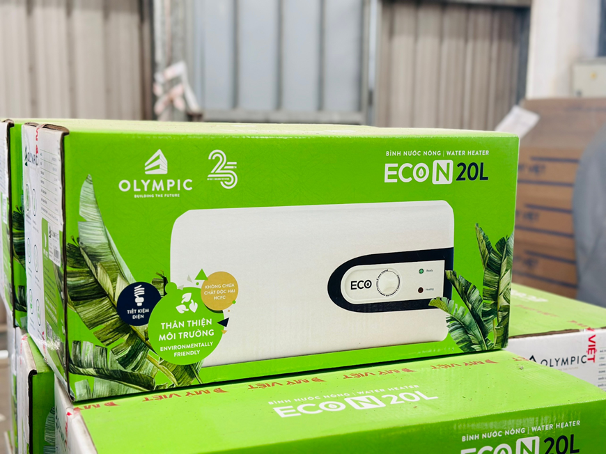 Bình nóng lạnh Olympic Eco 20 lít ngang có thiết kế bền bỉ và khả năng giữ nhiệt lên đến 48 tiếng