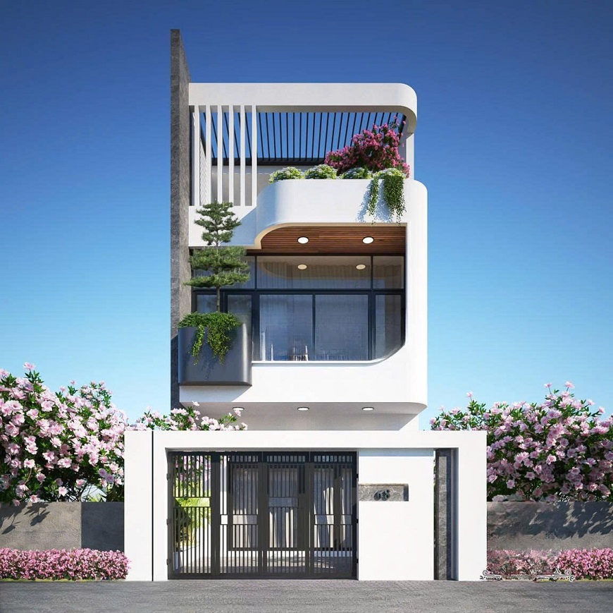 Mẫu nhà ống 2 tầng 1 tum với sân thượng xanh là Một trong những xu hướng thiết kế hot nhất hiện nay
