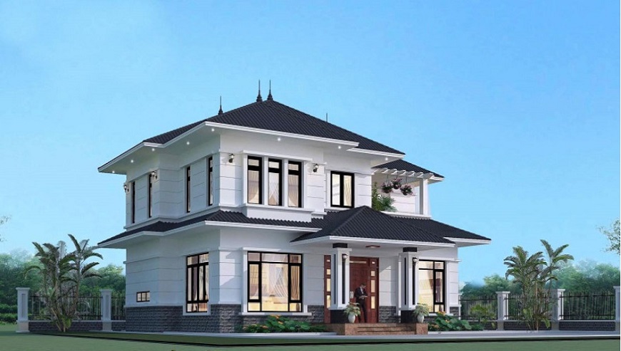 Mẫu nhà vuông 2 tầng lợp mái tôn mang phong cách hiện đại và sang trọng