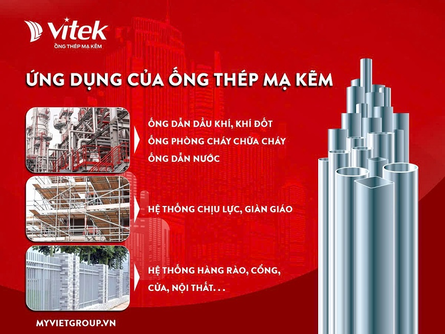 Nhờ cấu tạo chắc chắn, chất lượng vượt trội, mẫu mã đa dạng mà ống thép mạ kẽm Vitek có thể sử dụng cho nhiều thiết kế công trình khác nhau 