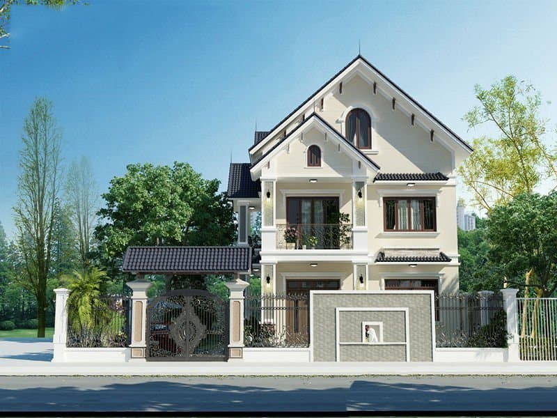 Mẫu nhà 2 tầng mái thái có gác lửng 