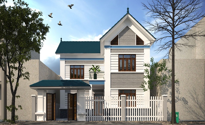 Thiết kế nhà biệt thự chữ L mái thái