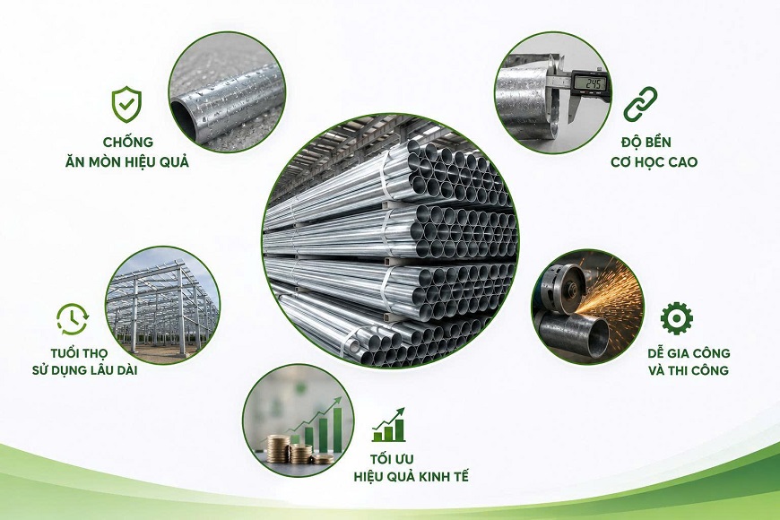 Ống thép mạ kẽm Ecotole mang trong mình nhiều ưu điểm nổi bật - là giải pháp tối ưu cho những công trình cần đảm bảo chất lượng với chi phí tiết kiệm