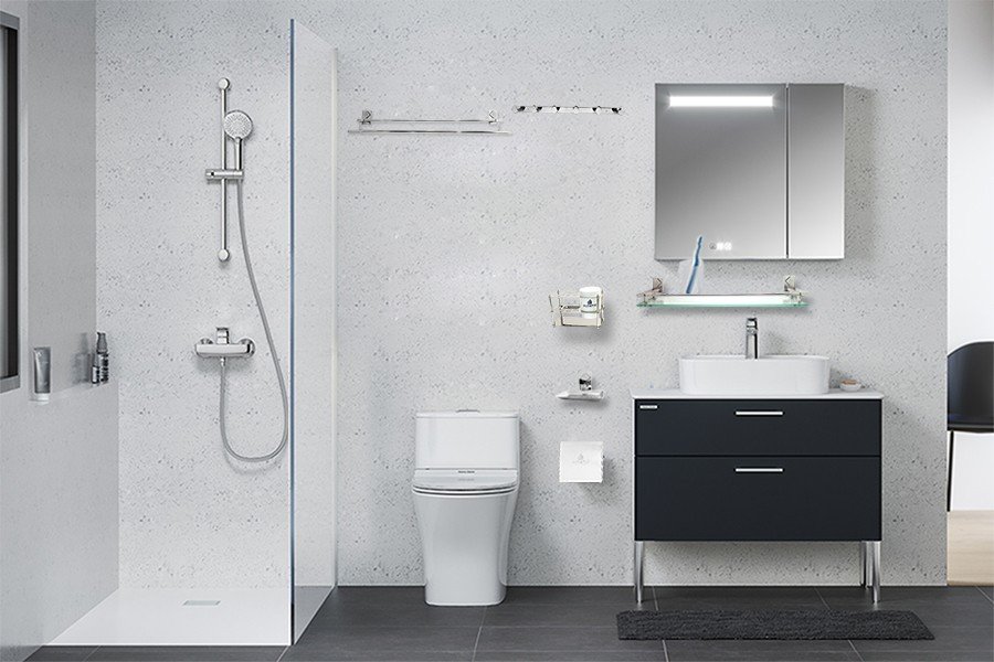 Bộ phụ kiện phòng tắm cao cấp MV - OL666 được lắp đặt phù hợp với mọi không gian phòng tắm