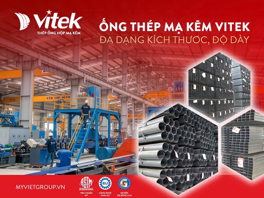 Thép hộp, thép ống Vitek đa dạng độ dày và kích thước đều được sản xuất trên dây chuyền Châu Âu hiện đại