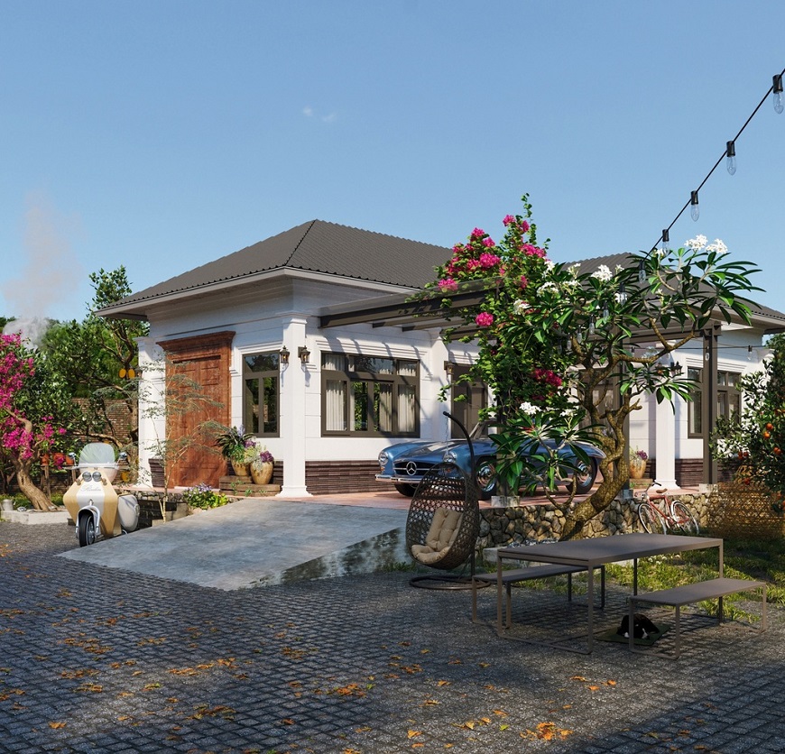 Kiểu dáng 1 tầng phổ biến trong khu vực nông thôn miền Tây, được thiết kế hiện đại hơn những vẫn tạo cảm giác gần gũi, thân thuộc 