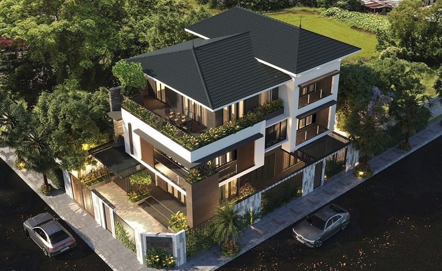 Dạng mái thái chưa bao giờ lỗi mốt nhờ dáng mái thái dốc khiến việc thoát nước mưa một cách hiệu quả hơn so với những mẫu biệt thự thông thường