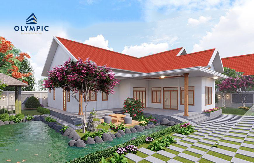 Mẫu nhà vườn sử dụng tôn kim cương đỏ