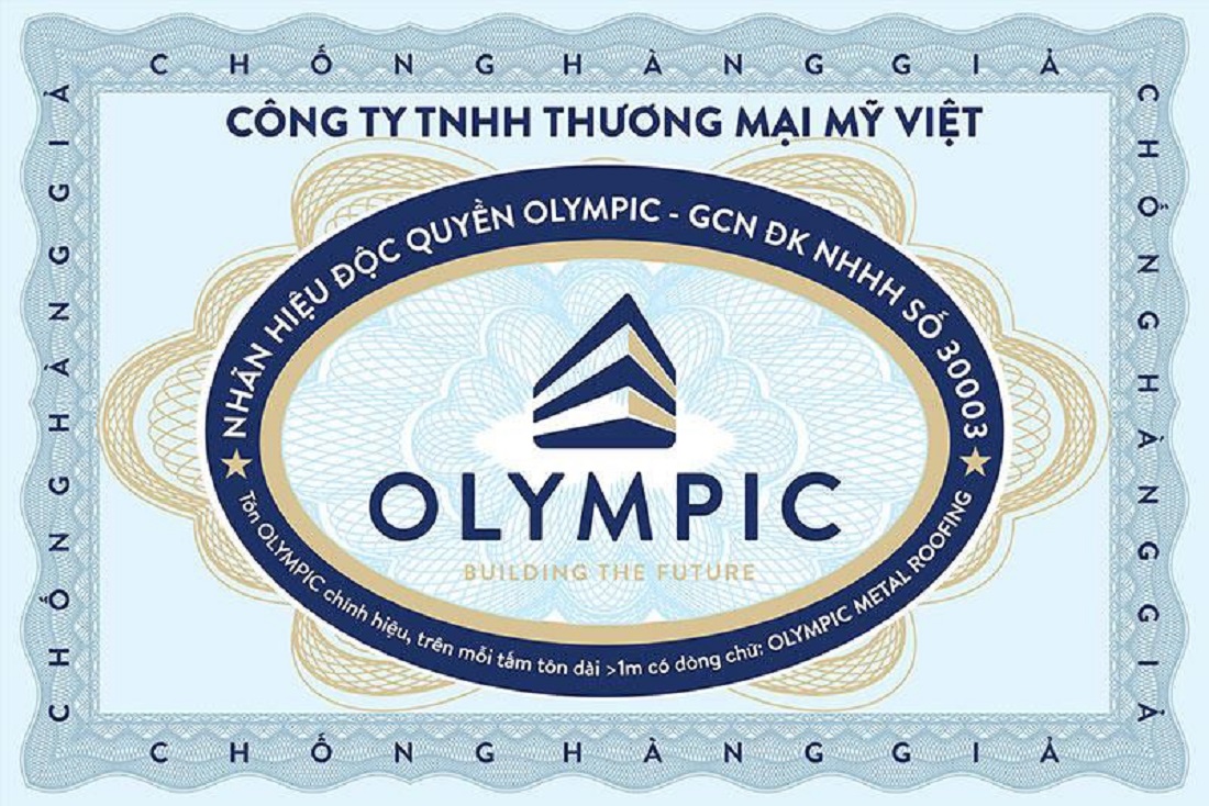 Tem Olympic được dán trên thành phẩm tôn mạ màu chính hãng