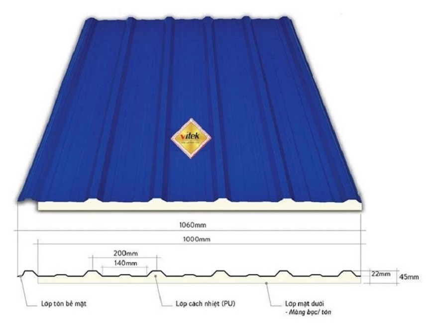Tấm lợp cách nhiệt 6 sóng vuông Vitek