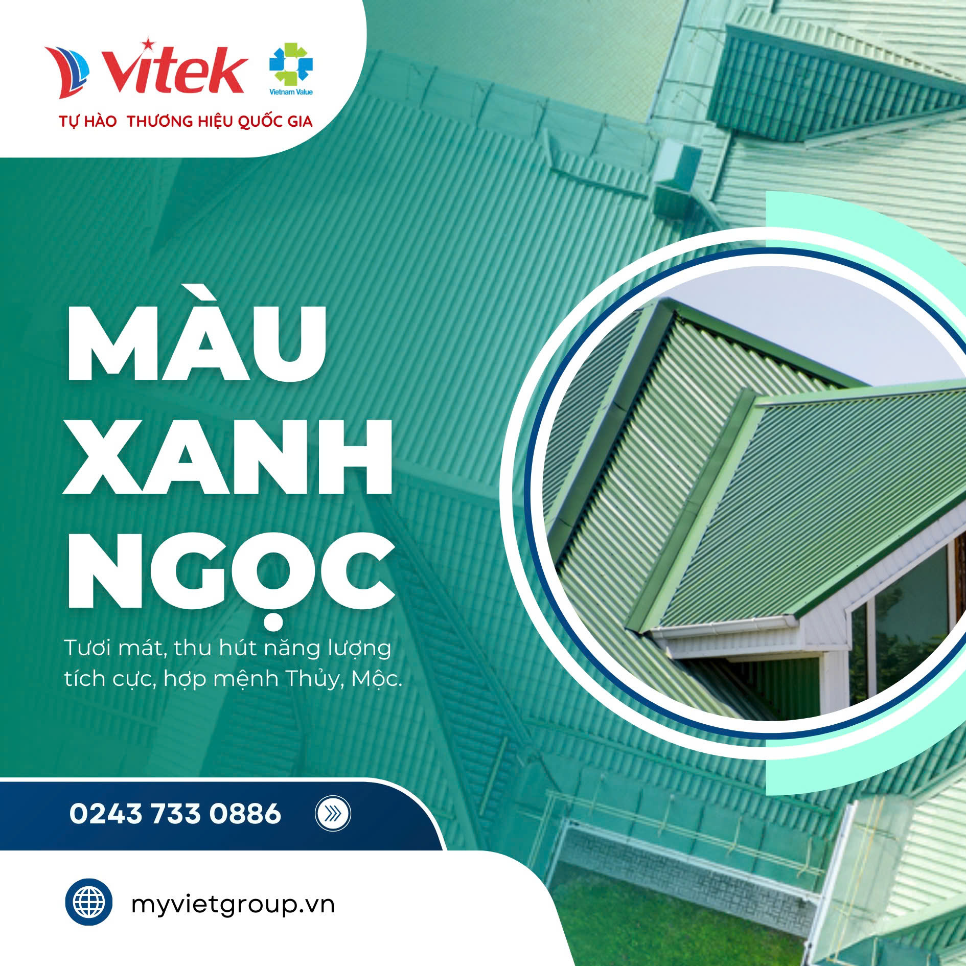 Tôn xốp cách nhiệt Vitek xanh ngọc mang lại vẻ ngoài trang nhã, sáng đẹp cho công trình