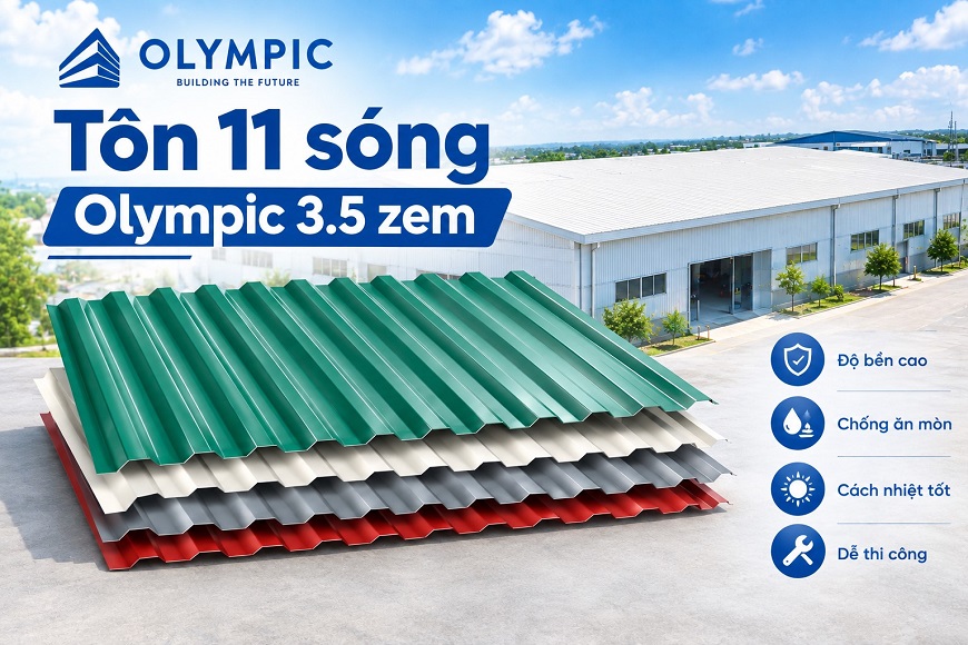 Với độ dày tôn lý tưởng cùng nhiều ưu điểm vượt trội giúp tôn 11 sóng Olympic 3.5 zem đáp ứng mọi nhu cầu sử dụng cho đa dạng thiết kế công trình
