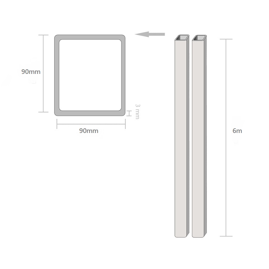 Thép hộp vuông mạ kẽm 90x90 có tiết diện hình vuông phủ thêm lớp mạ kẽm chống oxy hóa 
