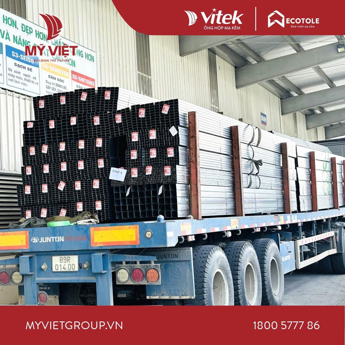 Thép hộp mạ kẽm Vitek - thương hiệu uy tín được sản xuất bởi Nhà Máy Mỹ Việt 