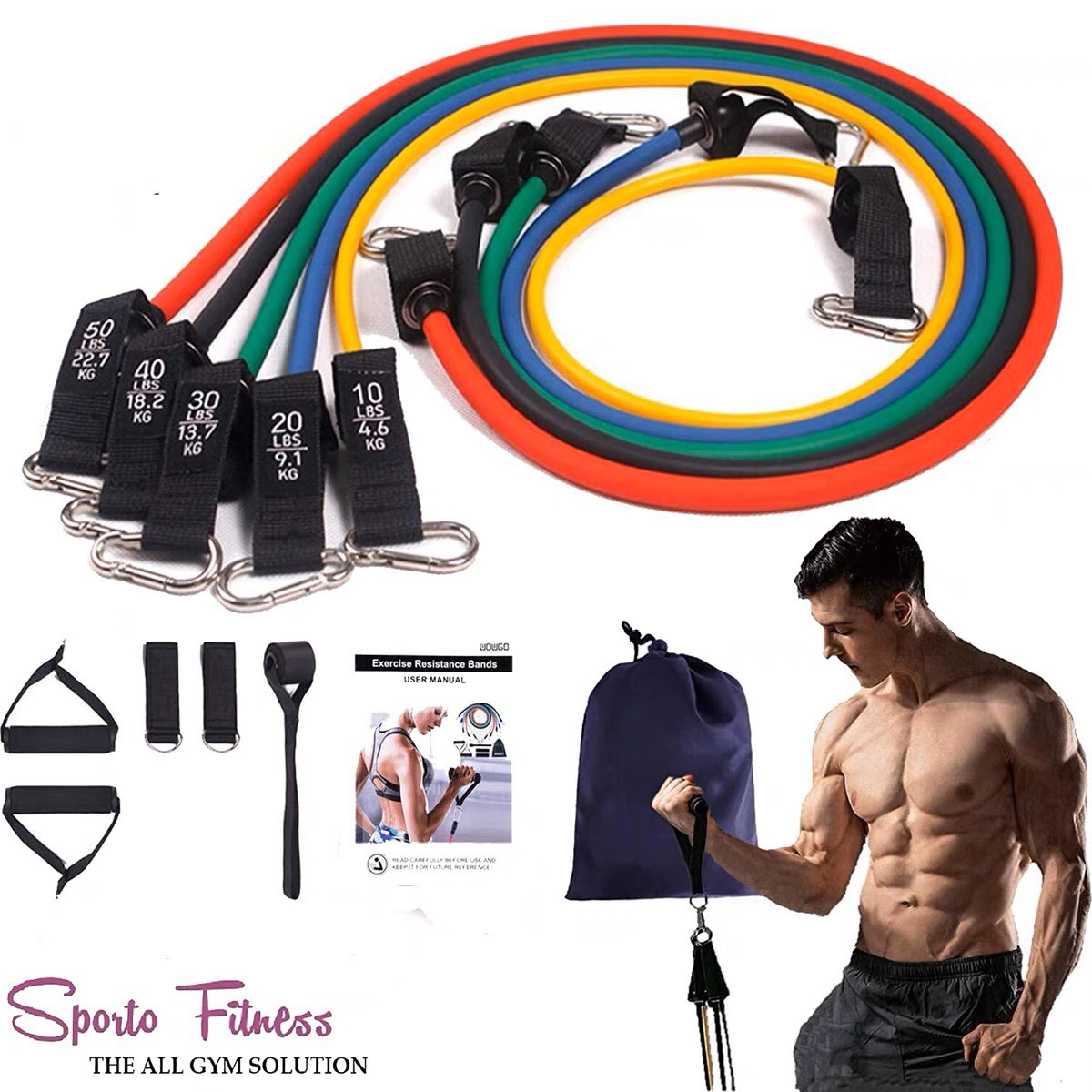 DÂY KHÁNG LỰC TẬP  GYM NGŨ SẮC TỔNG MỨC LỰC LÀ 70KG power band