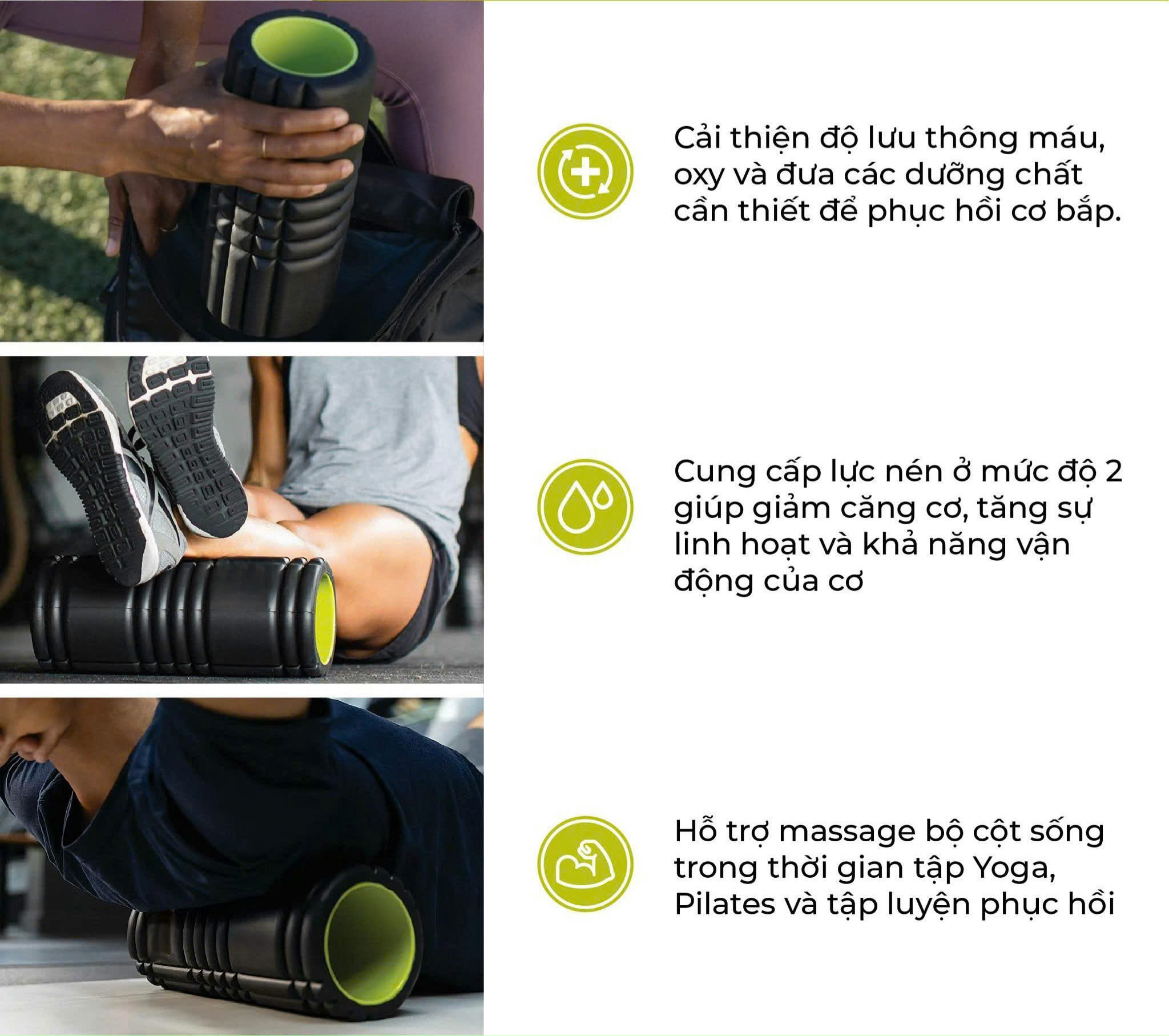 ỐNG LĂN MASSAGE (33CM) Con Lăn Massage. Phục Hồi Cơ Foam Roller Tập GYM | Yoga Mát Xa Dãn Cơ Tập Gym con lăn giãn cơ ống lăn giãn cơ ống lăn massage