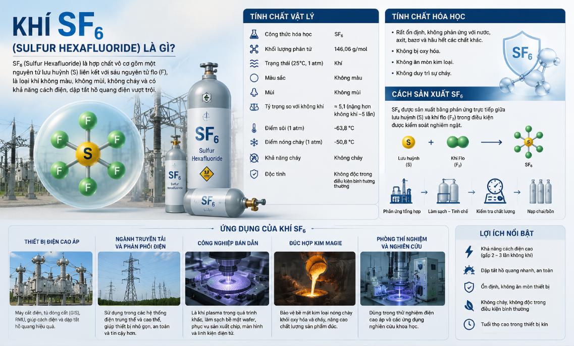 Khí SF₆ (Sulfur Hexafluoride) là gì?