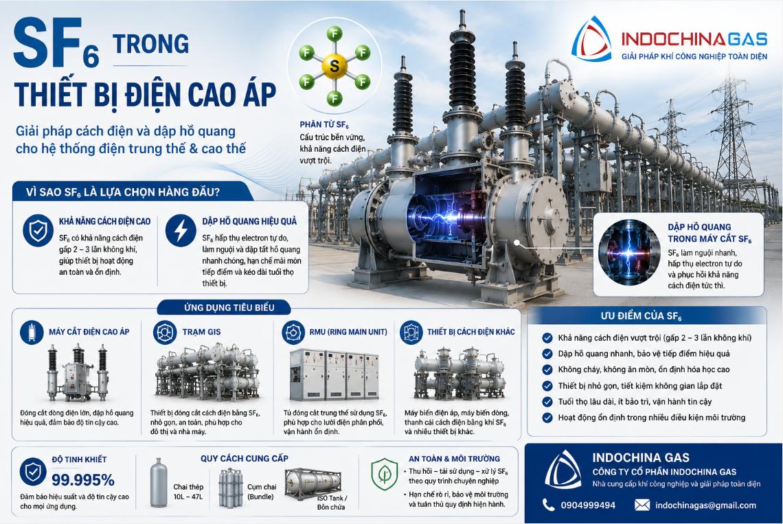 SF₆ trong thiết bị điện cao áp – Vì sao là khí cách điện và dập hồ quang hàng đầu?