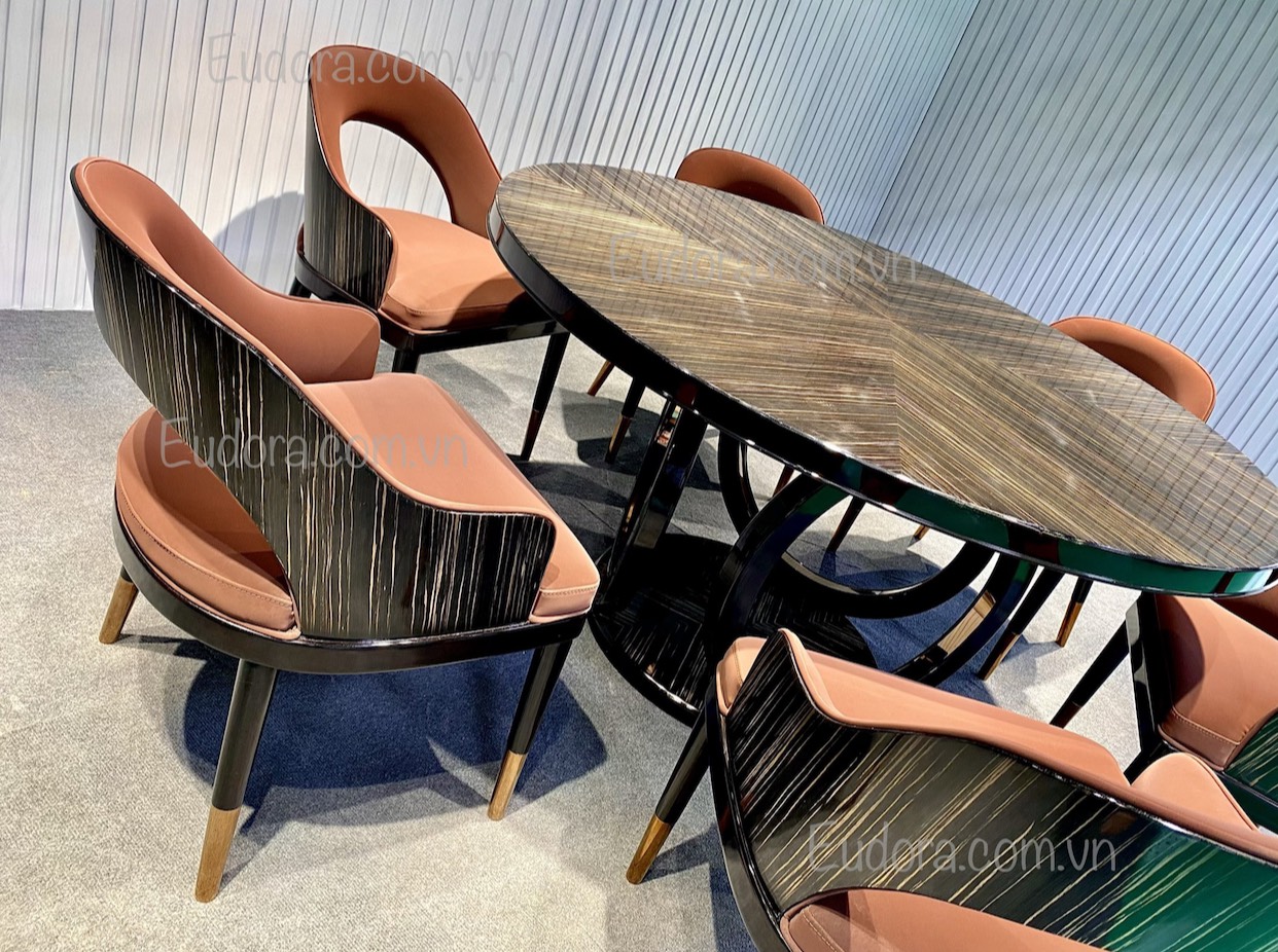 EU-BA-101 Bộ bàn ghế ăn cao cấp phong cách Fendi (Ý)
