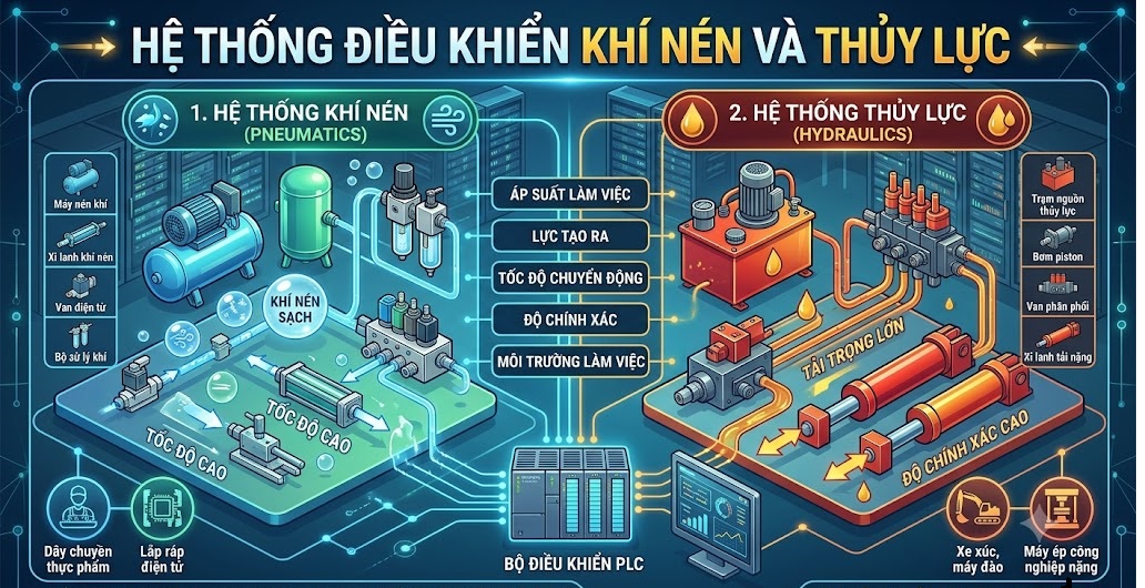 So Sánh & Ứng Dụng Hệ Thống Điều Khiển Khí Nén Và Thủy Lực Trong Công Nghiệp