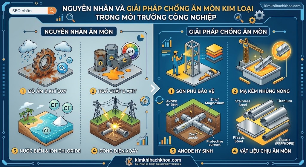Nguyên nhân và giải pháp chống ăn mòn kim loại trong môi trường công nghiệp