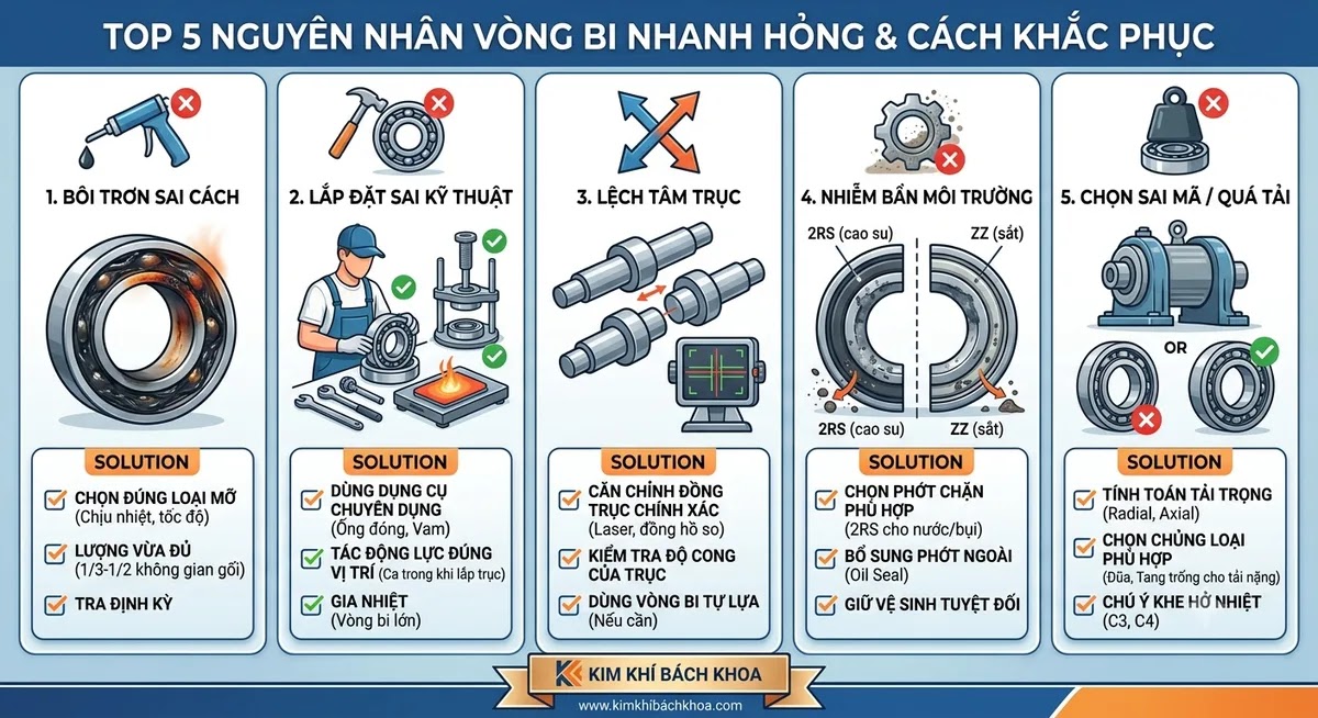 5 Nguyên nhân khiến vòng bi (Bạc đạn) nhanh hỏng và cách khắc phục