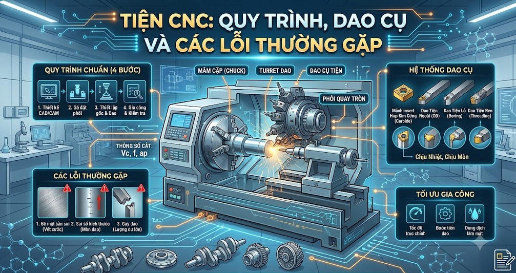 Tiện CNC: Quy trình, dao cụ và các lỗi thường gặp
