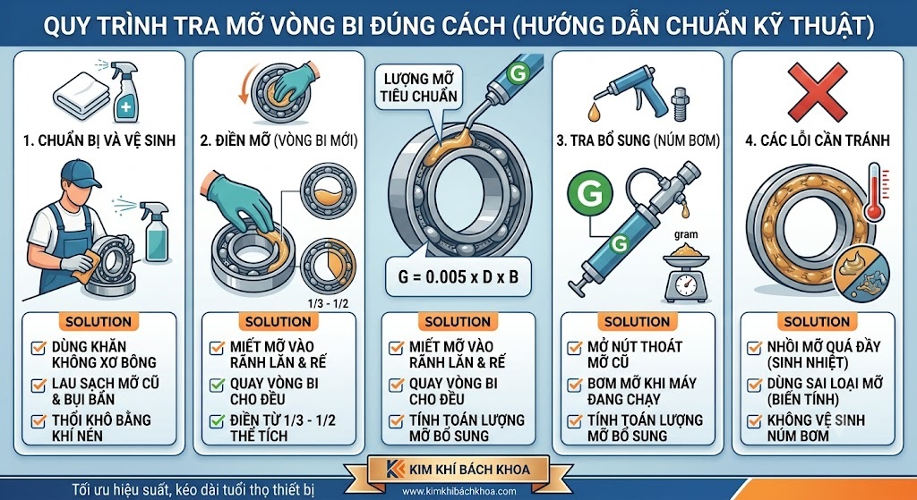 Hướng Dẫn Tra Mỡ Bôi Trơn Vòng Bi (Bạc Đạn) Đúng Kỹ Thuật