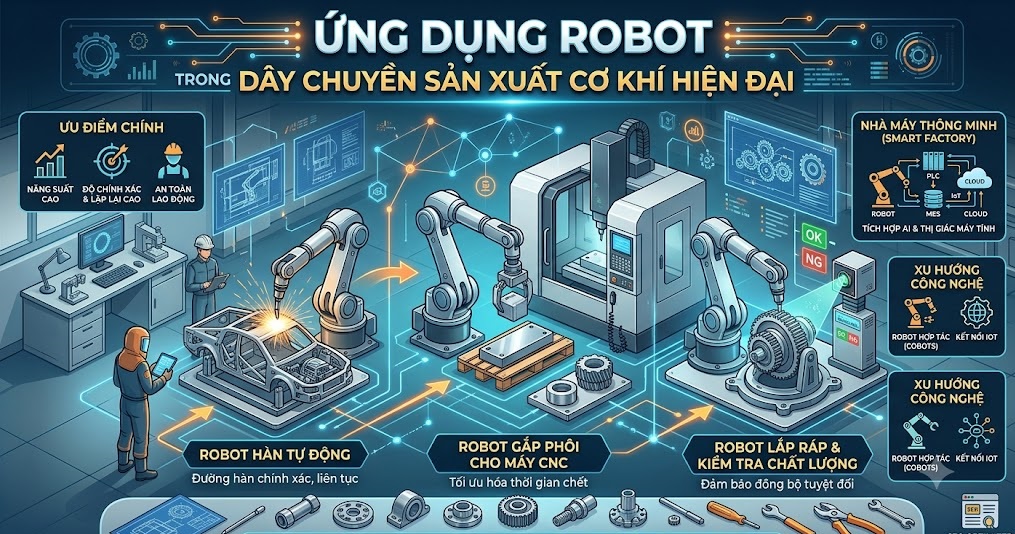 Ứng dụng Robot trong dây chuyền sản xuất cơ khí hiện đại