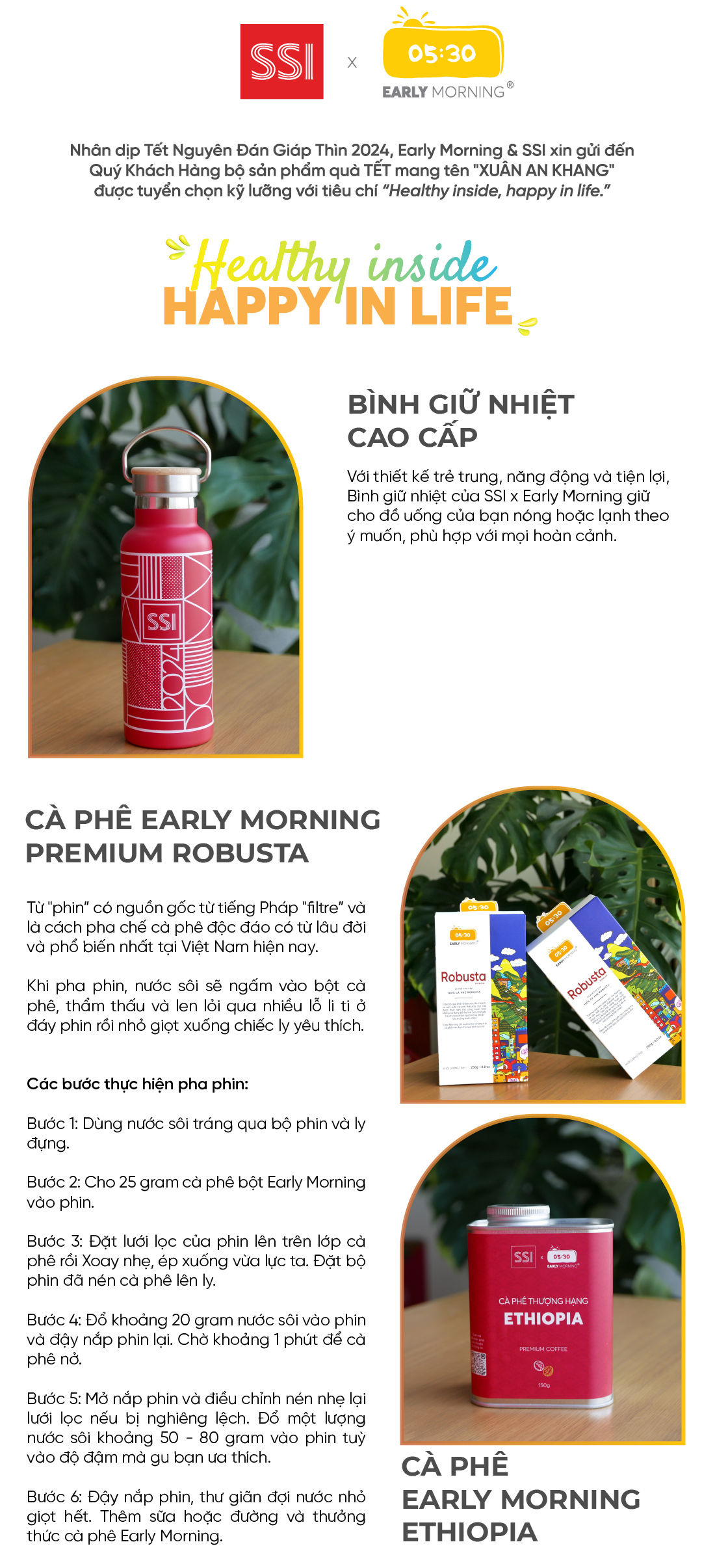 Early Morning SSI bộ set quà tết cao cấp bình giữ nhiệt cà phê