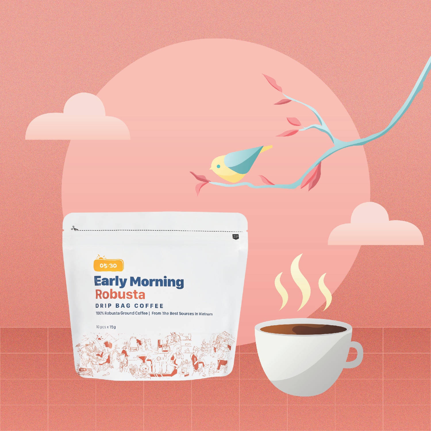 Cà phê phin giấy Robusta túi ZIP 10 gói - Early Morning Drip Bag Coffee
