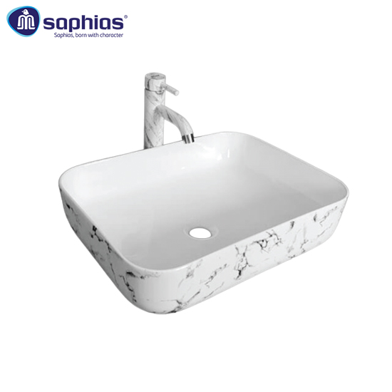 Chậu Rửa Mặt Lavabo Vân Đá Trắng Đen Saphias TS-8008A