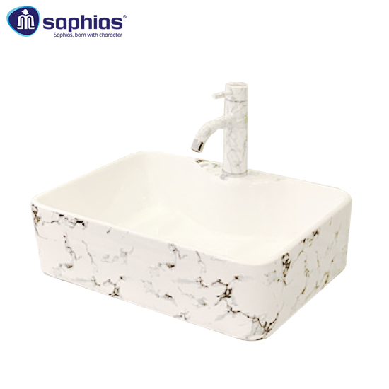 Chậu Rửa Mặt Lavabo Vân Đá Trắng Đen Saphias TS-8029AA