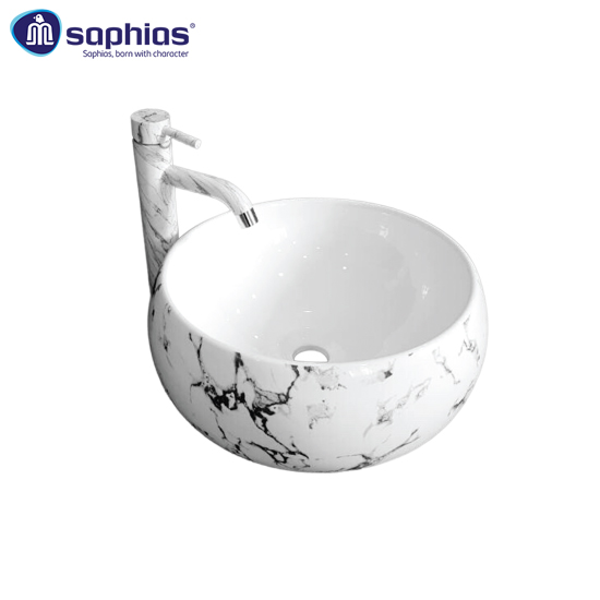 Chậu Rửa Mặt Lavabo Vân Đá Trắng Đen Saphias TS-8068A