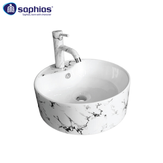 Chậu Rửa Mặt Lavabo Vân Đá Trắng Đen Saphias TS-8061BA
